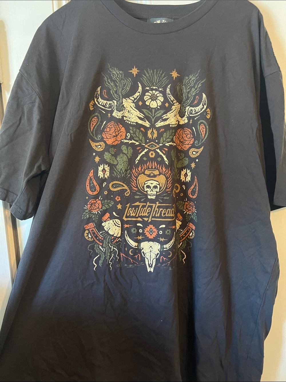 Ann Taylor Black Short-Sleeve Tee with Colorful Western Skull Motif